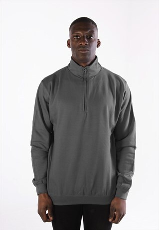 3/4 ZIP FUNNEL NECK JUMPER SWEATER PULLOVER - CHARCOAL GREY