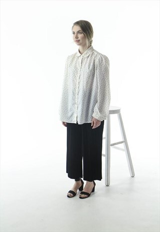 GEOMETRICAL LONG SLEEVE BLOUSE / OFF WHITE GRAY PATTERN BLOU