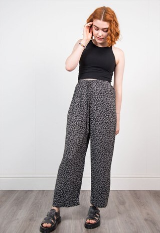 VINTAGE 90'S MONOCHROME FLORAL WIDE LEG TROUSERS