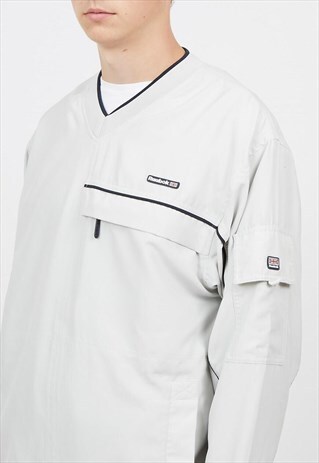 VINTAGE GREY BLACK REEBOK V-NECK PULLOVER SWEATSHIRT