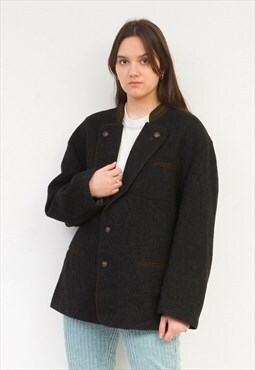 Vintage Women's Women's XL Wool Blazer Jacket Coat Black