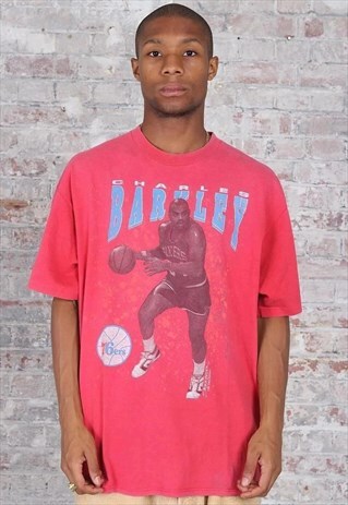 VINTAGE STARTER CHARLES BARKLEY PRINT GRAPHIC T-SHIRT PINK