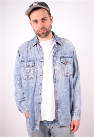 MENS VINTAGE DENIM SHIRT MEDIUM BLUE 90S
