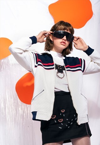VINTAGE TRACK JACKET 80S RETRO STRIPED ZIP SWEATER