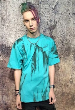 Oversized tie-dye tee gradient baggy t-shirt in turquoise