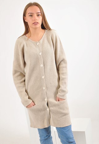 VINTAGE MAXI WARM KNITWEAR CARDIGAN IN BEIGE