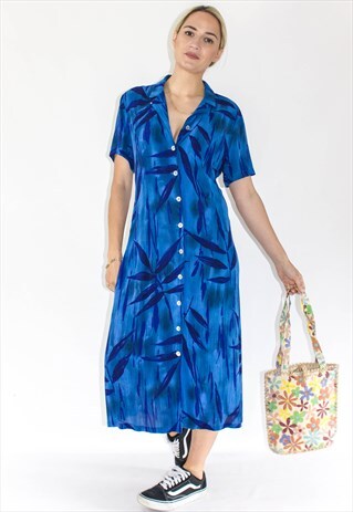 VINTAGE 90'S BLUE BUTTON DOWN SUMMER DRESS