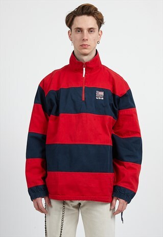VINTAGE NAVY RED GANT RUGGER 1/4 ZIP PULLOVER JACKET