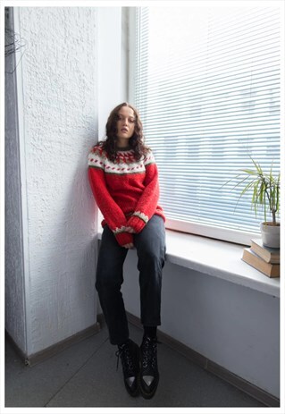 VINTAGE 80'S RED SCANDI STYLE JUMPER