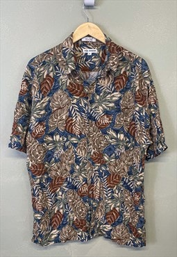 Vintage Hawaiian Shirt Multicolour With Leaf Patterns