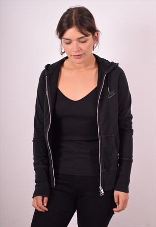 NIKE WOMENS VINTAGE HOODIE JACKET SMALL BLACK 90S