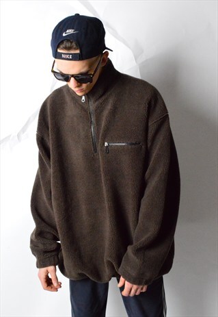 VINTAGE 90S OVERSIZED BROWN 1/3 ZIPPER FLEECE JUMPER