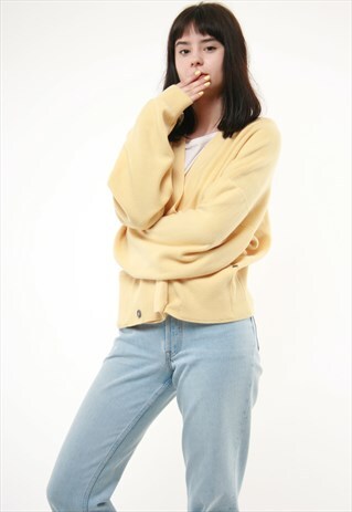 80S VTG SONIA RYKIEL CASHMERE YELLOW BUTTONS UP JUMPER 733