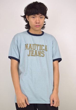 VINTAGE 90S NAUTICA JEANS BLUE RINGER TEE