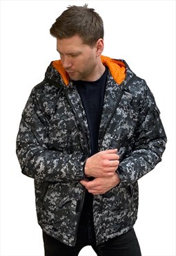 Mens Coat Infiltrator Camo Padded Goggle Hooded Long Length