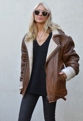 VINTAGE OVERSIZED BROWN LEATHER AVIATOR / FLYING JACKET