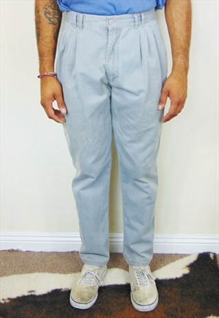 90S MINIMALIST HIGH WAIST GREY PLEATED CHINOS 32