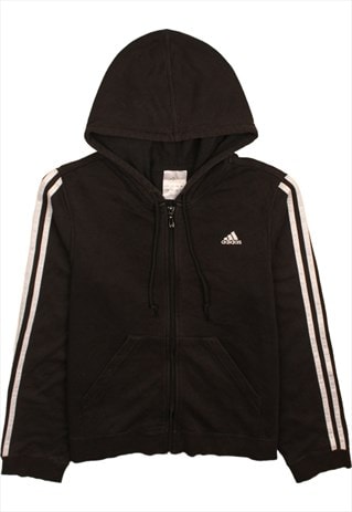 Vintage 90's Adidas Hoodie Striped Sleeves Full Zip Up Black