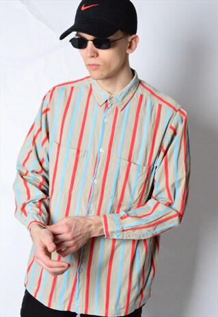 VINTAGE 80S BEIGE STRIPED LONG SLEEVE SHIRT