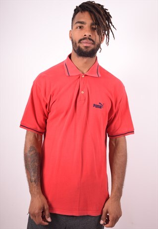 PUMA MENS VINTAGE POLO SHIRT LARGE RED 90S