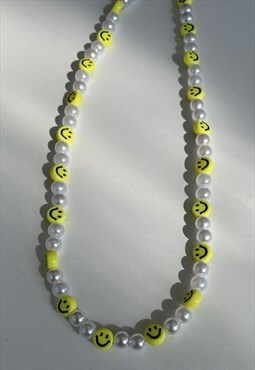 bymehshake white and yellow pearl smiley necklace