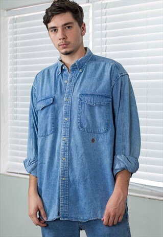VINTAGE TOMMY HILFIGER SHIRT DENIM LOGO 90S L 23.2