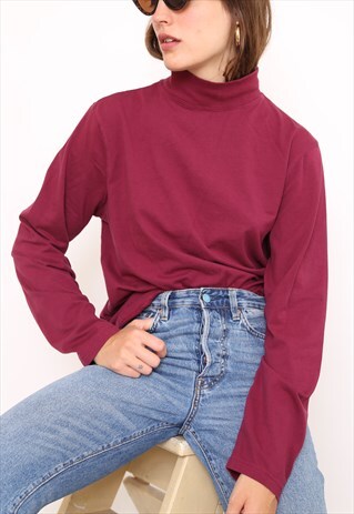 VINTAGE 90S MAROON POLO HIGH TURTLE ROLL NECK TOP
