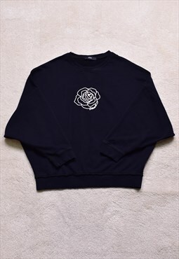 Women's Vintage Diesel Black Batwing Rose Print Sweater