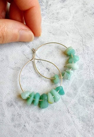 AMAZONITE GEM STONE HOOP EARRINGS