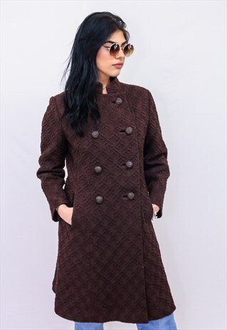 VINTAGE LORI DOUBLE-BREASTED LONG COAT IN BROWN B370