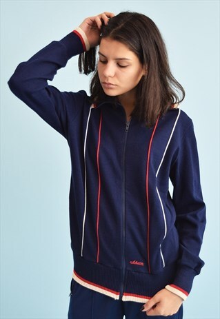 70'S RETRO TRACKSUIT SPORTS KNIT NAVY CARDIGAN JACKET