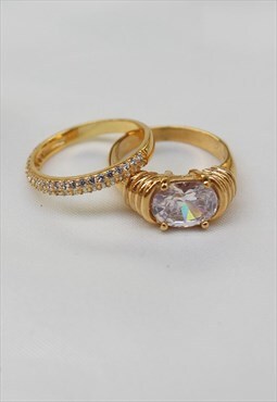 18k Gold Plated Gemstone and Cubic Zirconia Ring