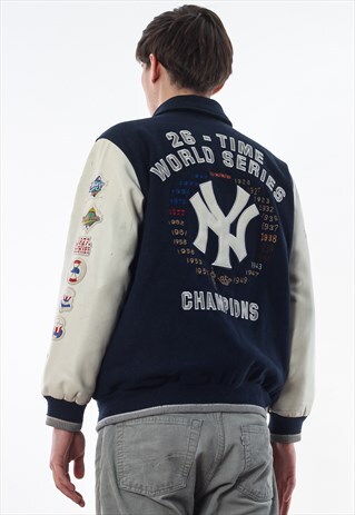 VINTAGE CARL BANKS NY YANKEES MVP 200 VARSITY 90S BLUE