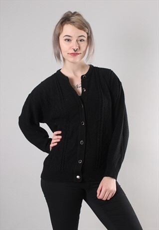 VINTAGE 80S BLACK TEXTURED KNIT CARDIGAN