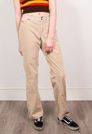 VINTAGE 70'S CREAM CORD LOW RISE KICK FLARE TROUSERS