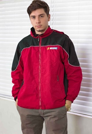 VINTAGE NASCAR REVERSIBLE FLEECE JACKET LOGO 90S S 31.4