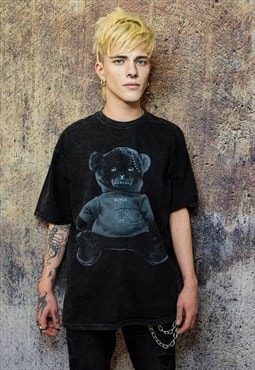 Gothic bear t-shirt grunge tee retro teddy top in acid black