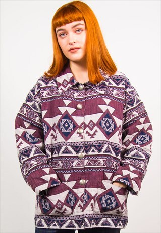 VINTAGE 90'S AZTEC PURPLE PATTERN TAPESTRY JACKET COAT