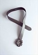 VINTAGE Y2K GREY REAL LEATHER LARGE METAL FLOWER BUCKLE BELT