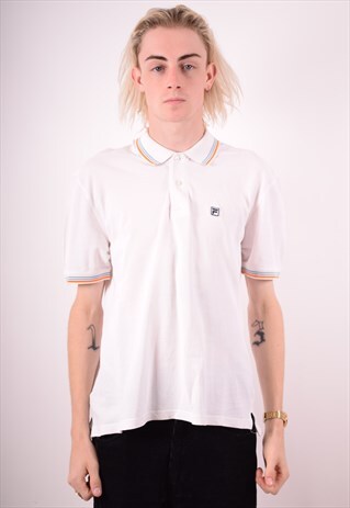 FILA MENS VINTAGE POLO SHIRT MEDIUM WHITE 90S