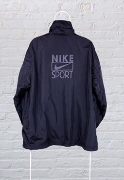 Vintage Nike Jacket Spell Out Swoosh Black XL