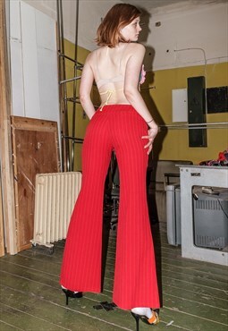 Vintage Y2K striped flare trousers in red
