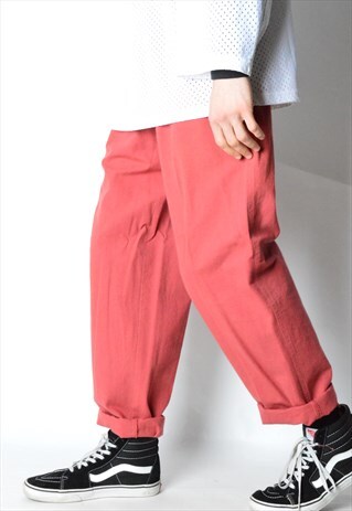 VINTAGE 80S CORAL RED LINEN BLEND PANTS