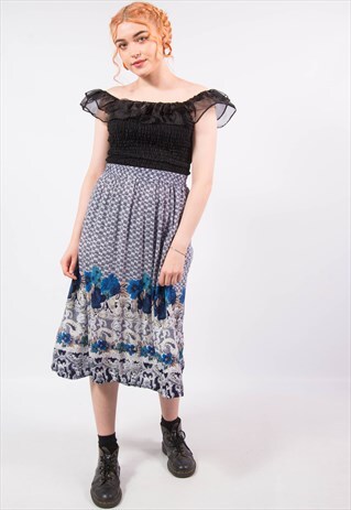 90'S VINTAGE GEOMETRIC SKIRT WITH FLORAL HEM