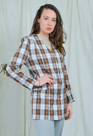 CHECK BLAZER VINTAGE ELEGANT JACKET CHECKERED RETRO XL