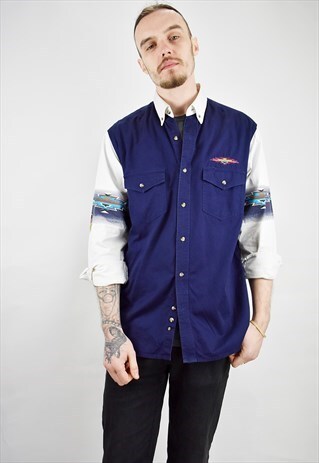 VINTAGE 90S AUTHENTIC BUTTONDOWN WESTERN SHIRT W/AZTEC PRINT