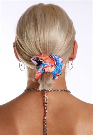 PINK AND ORANGE GRAPHIC PRINT SCRUNCHIE