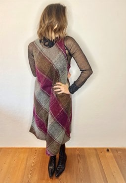 1970's vintage multicolor plaid knit wool midi dress