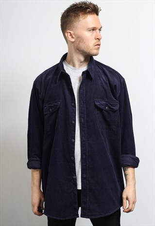 VINTAGE CORDUROY CORD SHIRT BLUE