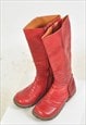 VINTAGE 90S REAL LEATHER BOOTS IN RED